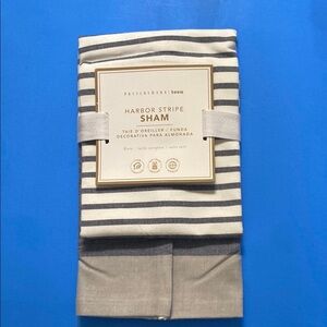 Pottery Barn Teen Harbor Stripe Blue & White w/Gray Trim Pillow Euro Sham NWT